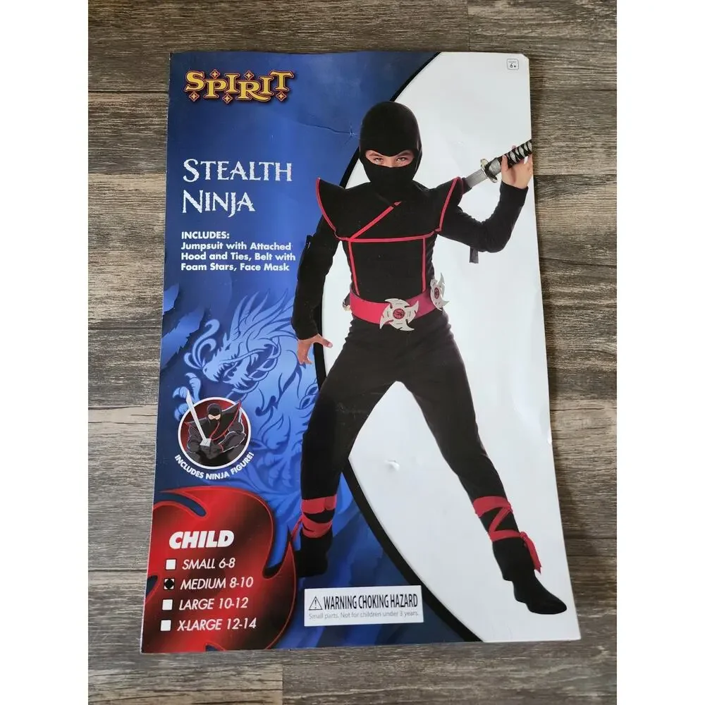 Spirit Halloween Stealth Ninja Warrior Costume Cosplay Jumpsuit Childs M 8-10